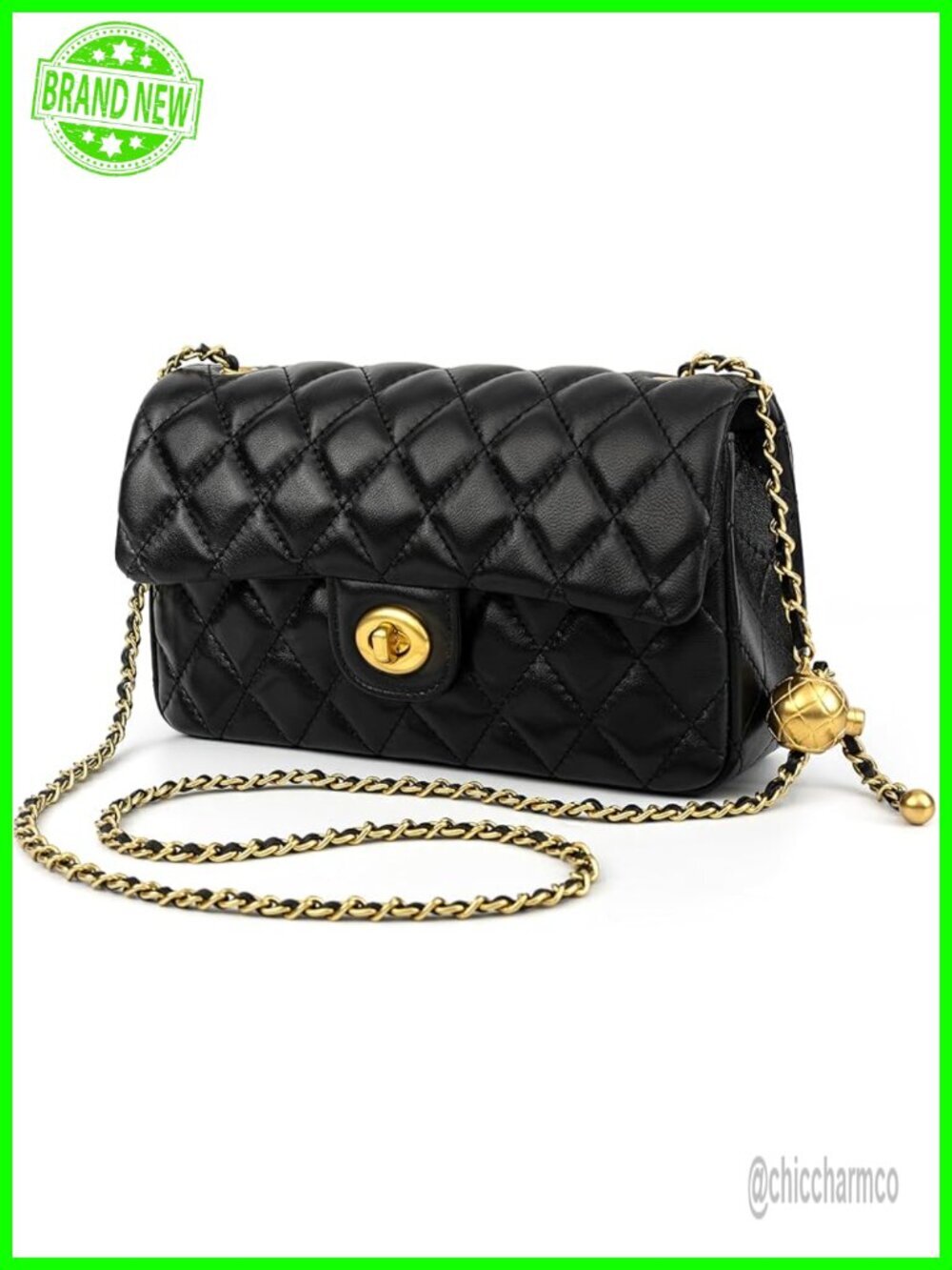 Genuine Lambskin Leather Small Quilted Crossbody Purse with Twist Lock